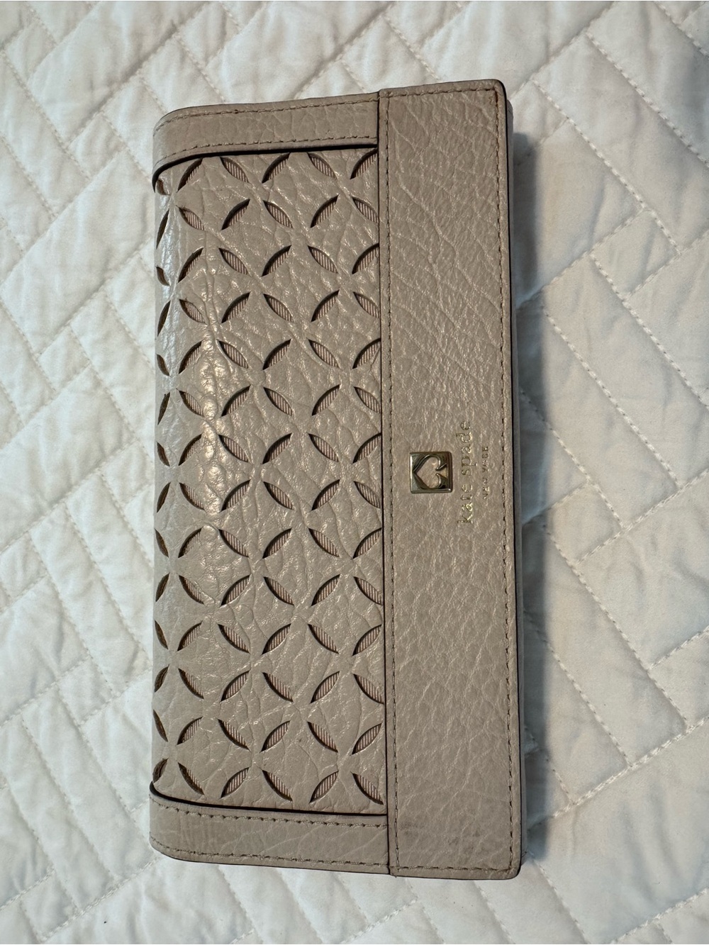 Kate Spade Taupe Laser-Cut Leather Women’s Clutch Wallet/Wristlet